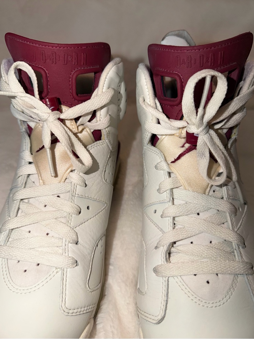Jordan Men White and Burgundy High-Top Sneakers